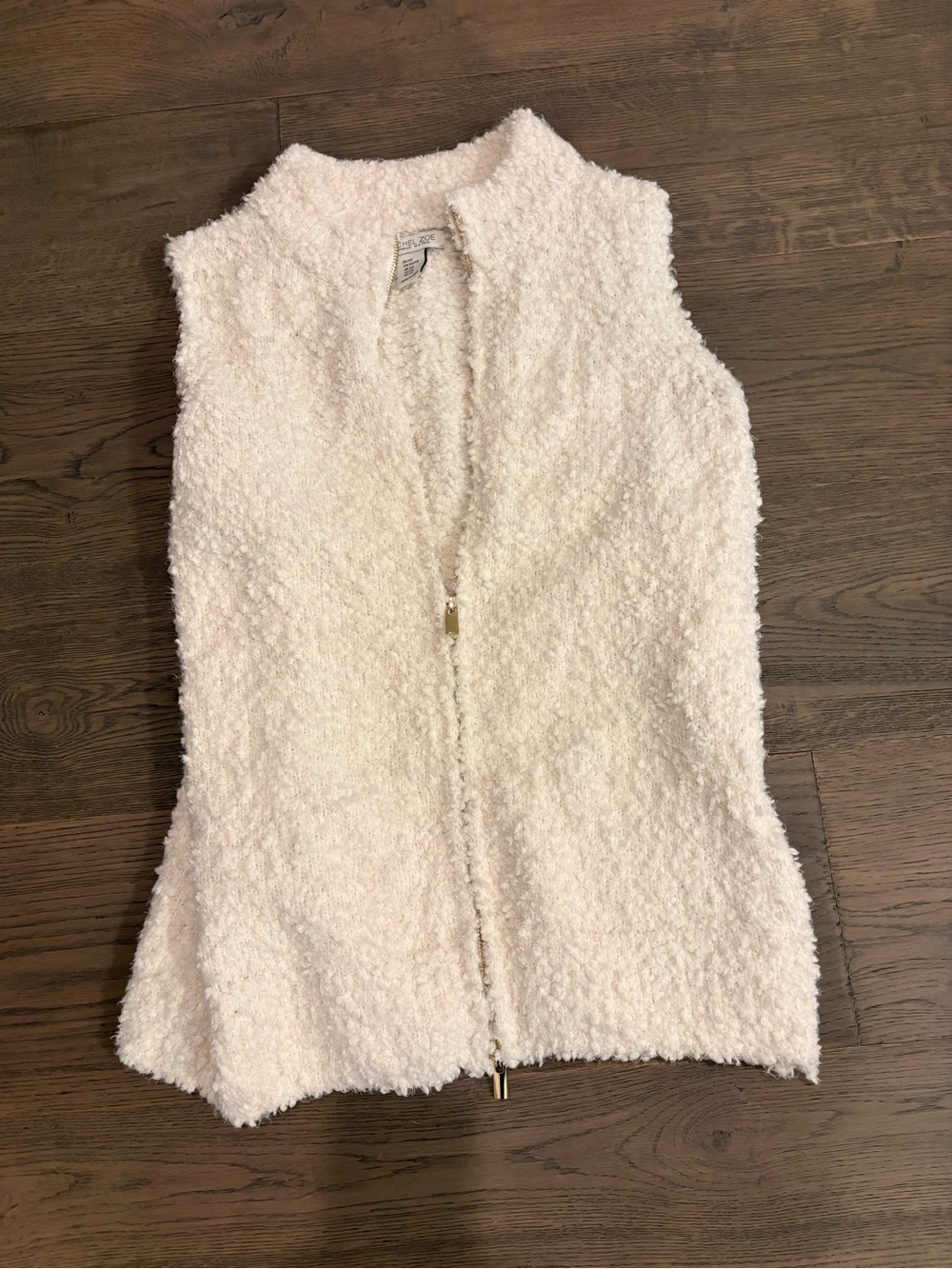 Rachel Zoe Cream Bouclé Zip Vest with Gold Zipper